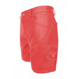 Womens 100% GENUINE RED LEATHER BERMUDA SHORTS with Five Pockets