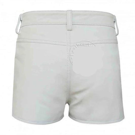 Womens 100% GENUINE LEATHER SEXY WHITE SHORTS With Two Pockets