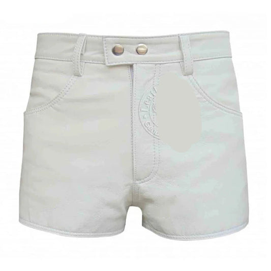 Womens 100% GENUINE LEATHER SEXY WHITE SHORTS With Two Pockets