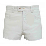 Womens 100% GENUINE LEATHER SEXY WHITE SHORTS With Two Pockets