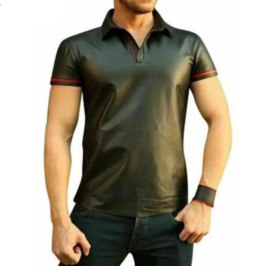 Men's Real Lambs Leather Polo Short Sleeve Shirt With Choice Of Piping