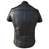 Mens REAL LEATHER Black Bikers Front Zip Closer Slim Fit Shirt BLUF Gay ALL SIZE