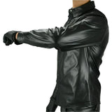 Mens Real Black Leather Police Military Style BLUF Full Sleeves Shirt