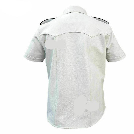 MEN'S REAL LEATHER White Police Military Style Shirt BLUF ALL SIZE Shirt