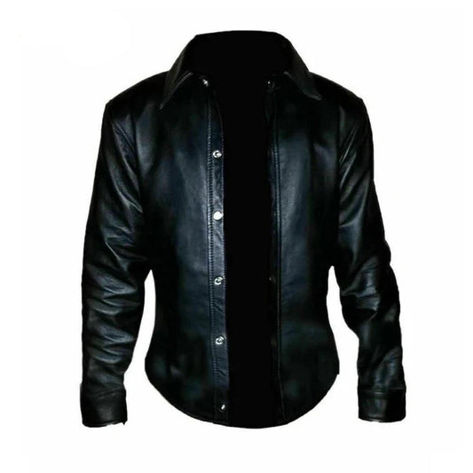 Men's Black Real Sheep Leather Very Hot and Soft Full Sleeve Shirt BLUF Gay Shirt