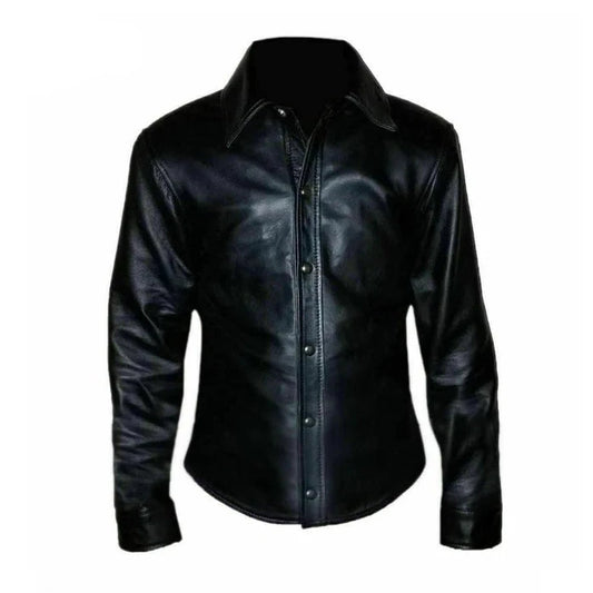 Men's Black Real Sheep Leather Very Hot and Soft Full Sleeve Shirt BLUF Gay Shirt