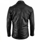 Mens Real Lambskin Leather Black Police Military Style Shirt BLUF Gay Most Sizes