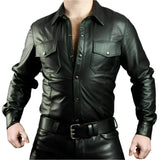 Attractive Mens Boys Hot Police Uniform Shirt Genuine Soft Lambskin Leather