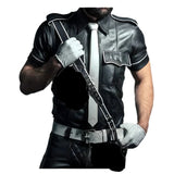 Mens Real Lambskin Nappa Leather White Piping Police Black Shirt Cuir Bluf Lederhemd Lederharren Bikers