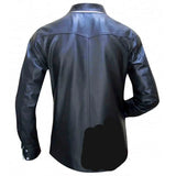 Men's Real Sheep Nappa Leather Full Sleeve BLUF Bespoke Tailored Shirt in Black and White Two Tone Design