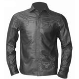 Men's Black Real Sheep Nappa Leather Full Sleeve BLUF Shirt in Two Flap Pockets