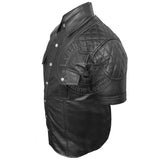 Men's Black Real Lambskin Leather Police Military Style Quilted Bluf Shirt