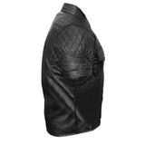 Men's Black Real Lambskin Leather Police Military Style Quilted Bluf Shirt