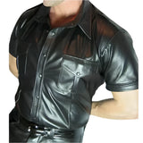 Men's Real Cowhide Leather Police Uniform Shirt Short Sleeve BLUF Shirt