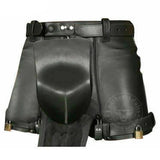 Mens Real Cowhide Leather Chastity Shorts Black Double Zips Shorts