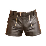 Men's 100% Genuine Brown Leather Shorts with Double Zipper