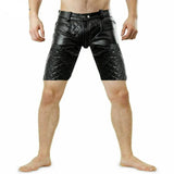 Mens Real Cow Leather Black Shorts with Full Front to Rear Zip Clubwear Leisure