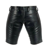 Mens Real Cow Leather Black Shorts Clubwear Leisure with Full Front to Rear Zip