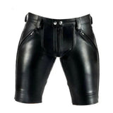 Mens Real Cow Leather Black Shorts Clubwear Leisure with Full Front to Rear Zip