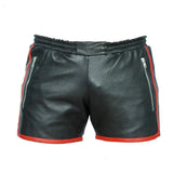 Mens Genuine Cow Leather Black and Red Shorts Clubwear Shorts