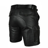 Mens 100% Genuine Leather Cargo Shorts With Six Pocket and Belt