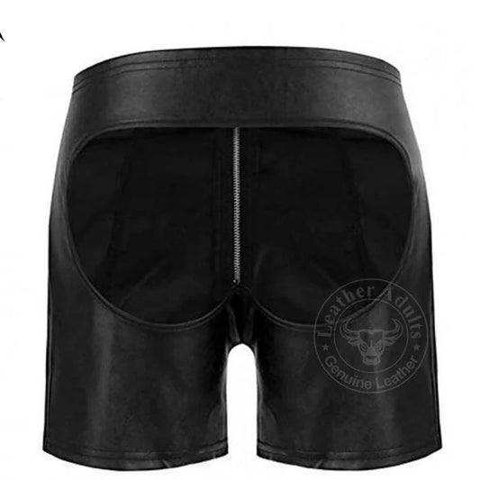 Mens Real Lambskin Soft Leather Backless Shorts Back Open Shorts Gay Shorts