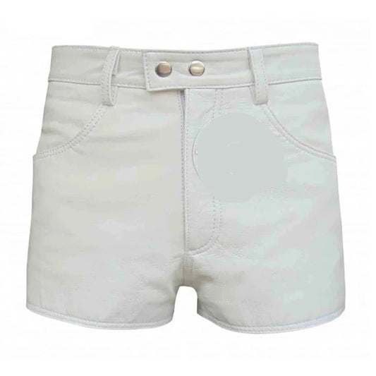 MENS 100% GENUINE LEATHER SEXY WHITE SHORTS With Two Pockets