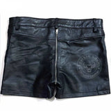 Mens 100% Genuine Leather Sexy Two Pockets Black Shorts With Rear Zip