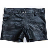 Mens 100% Genuine Leather Sexy Two Pockets Black Shorts With Rear Zip