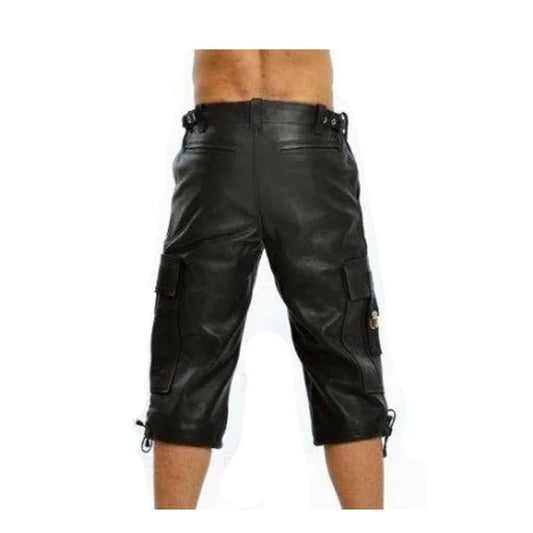 Men's 100% Genuine Leather Combat Cargo Shorts Lederhosen New