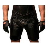 Mens Real Cow Leather Black Clubwear Shorts with Full Front to Rear Zip