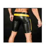 Mens Black Real Leather Foot Ball Rugby 3D Shorts with color Contrast Sports Shorts