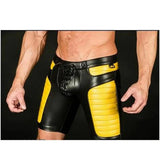 Mens Black Real Leather Foot Ball Rugby 3D Shorts with color Contrast Sports Shorts