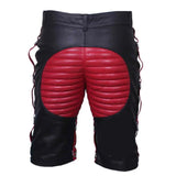 MENS REAL LEATHER BLACK AND RED/YELLOW SHORTS Clubwear or Bondage Genuine Cow Leather Shorts