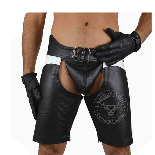 Men’s Real Cowhide Leather Shorts Knees Long Shorts Leather Chaps