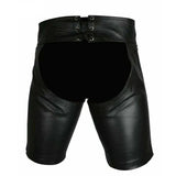 Men's Black Real Cowhide Leather Chaps Shorts Leather Chaps Shorts with Red/YELLOW Stripe