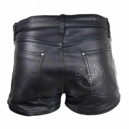 Mens Black 100% Genuine Leather Sexy Shorts with Belt *New*