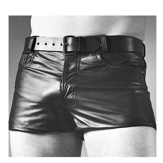 Mens Black 100% Genuine Leather Sexy Shorts with Belt *New*