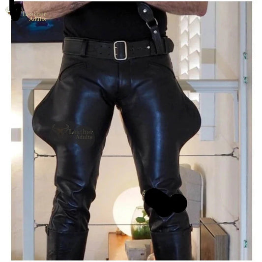 Mens Cowhide Leather Pants Trousers Lederjeans BLUF Pants Lederhosen Breeches