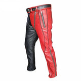 Mens Black and Red Leather Heavy Duty Bondage Pants New Style Jeans BLUF