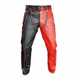 Mens Black and Red Leather Heavy Duty Bondage Pants New Style Jeans BLUF