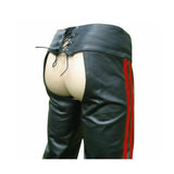 Men's Real Bikers Chaps Leather Chaps Red Stripes Leather Gay Chaps with Jockstrap