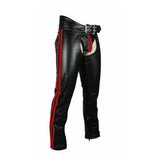 Men's Real Bikers Chaps Leather Chaps Red Stripes Leather Gay Chaps with Jockstrap