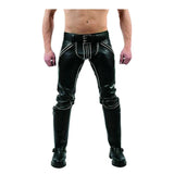 MEN'S LEATHER BREECHES GAY Pants Trousers Motorbike Jeans lederhosen lederjeans