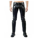 Men's Leather Pants Double Zip Jean Trousers Breeches BLUF lederhosen Lederjeans