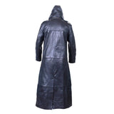 Men's Black Real Cowhide Leather Detachable Hood Matrix STEAMPUNK Van Helsing Trench Coat