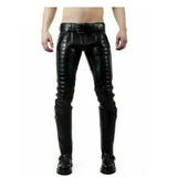 Men's Leather Pants Double Zip Padded Jeans Trousers Breeches BLUF Leder Jeans