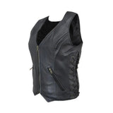 Ladies Genuine Leather Side Laced Waistcoat Vest Sexy Biker