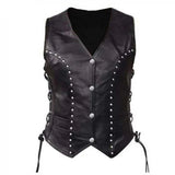 Womens Soft Leather Waistcoat Vest With Detailed Side Lacing Biker Style Vest W10