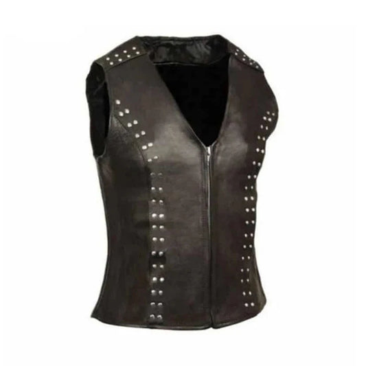 Ladies Soft Black Real Lambskin Leather Bikers Waistcoat Vest W5